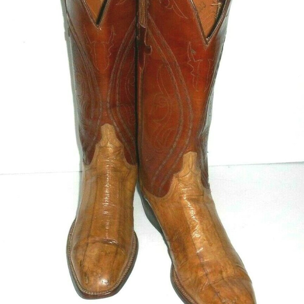 9 B Lucchese Carmel Eel Skin Leather Sole Woman's Cowboy Boots. RARE.